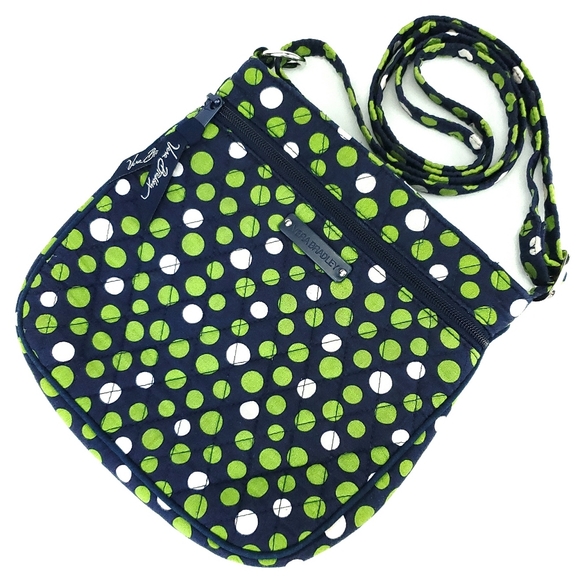Vera Bradley Small Crossbody in Lucky Dots - Navy w/ Green & White Polka Dots - Picture 5 of 14